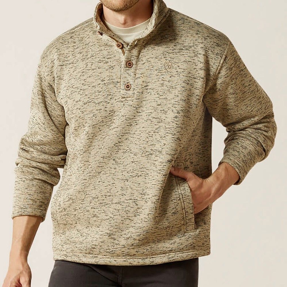 Ariat Men's Caldwell 1/4 Button Sweater Size XXL Heather Beige Fleece Pockets